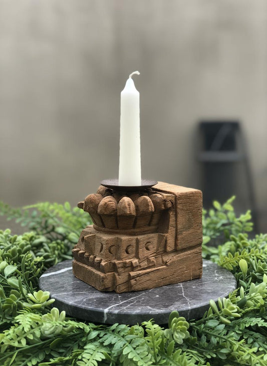 Hand Carved Wooden Candle Holder & 04 Tealight Block