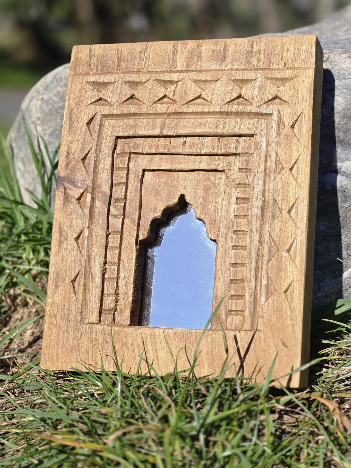 Handcrafted Wooden Small Wall Mirror - Set of 02 , 03 , 04