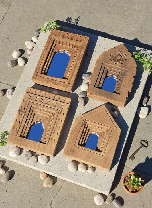 Handcrafted Wooden Small Wall Mirror - Set of 02 , 03 , 04