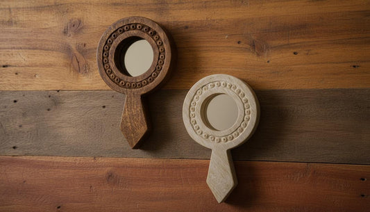 Handcarved Wooden Hand Mirror | Carved Accent Decor