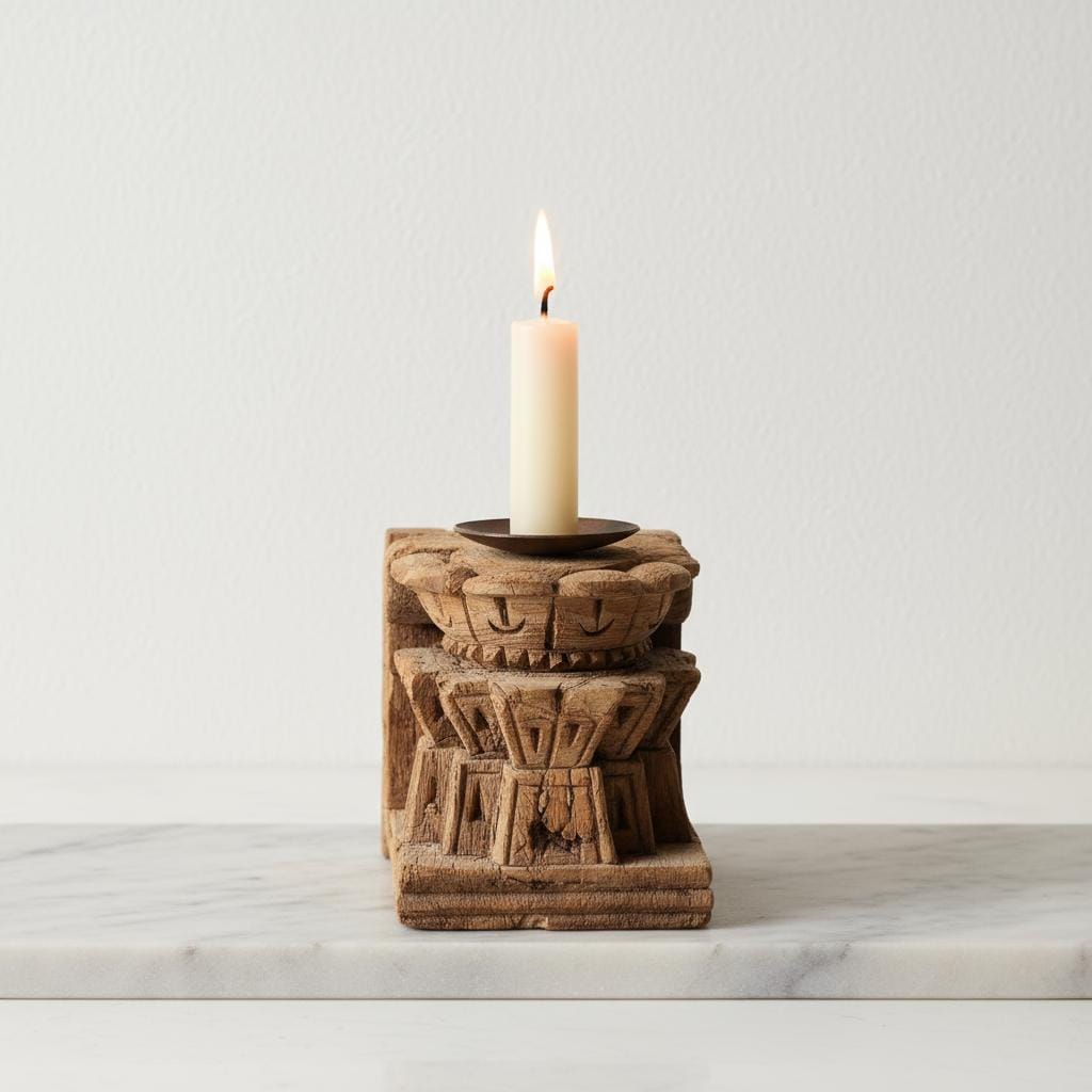 Hand Carved Wooden Candle Holder – Rustic Candle Stand