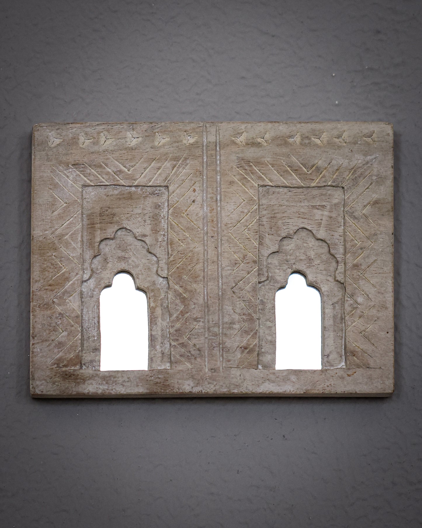 Handcrafted Twin Arch Wooden Mirror (8"x6")