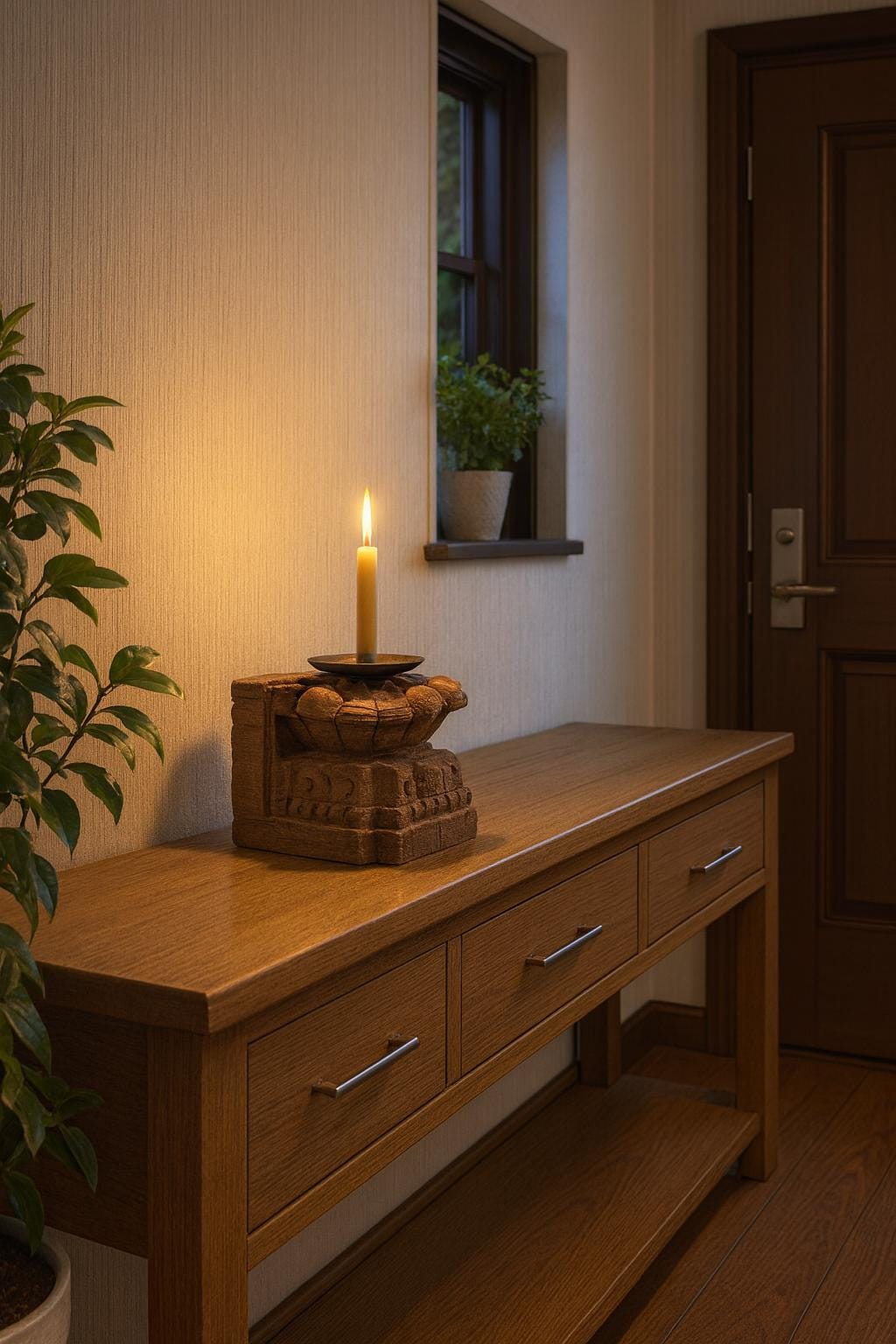 Hand Carved Wooden Candle Holder & 04 Tealight Block