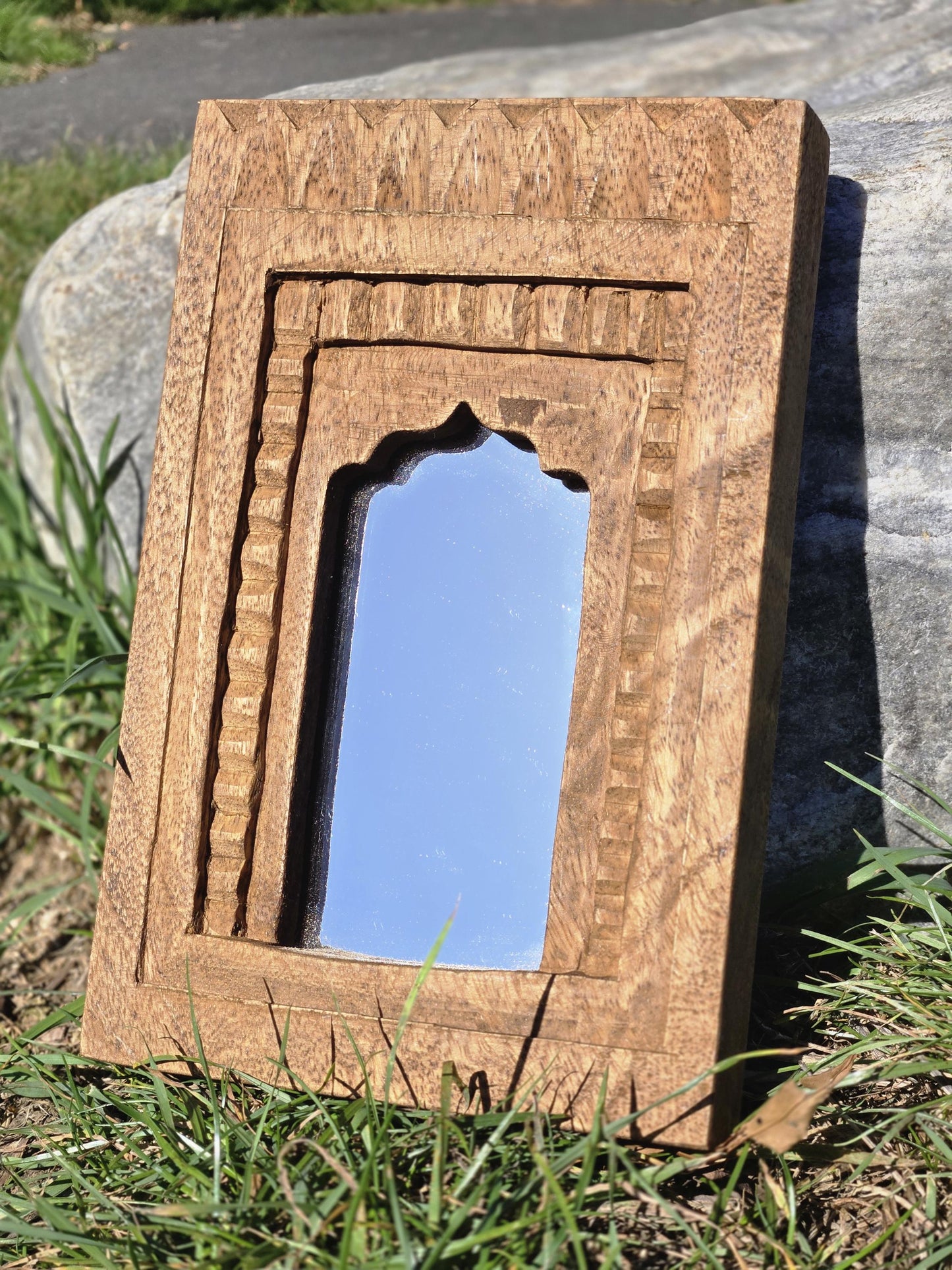 Handcrafted Wooden Small Wall Mirror - Set of 02 , 03 , 04