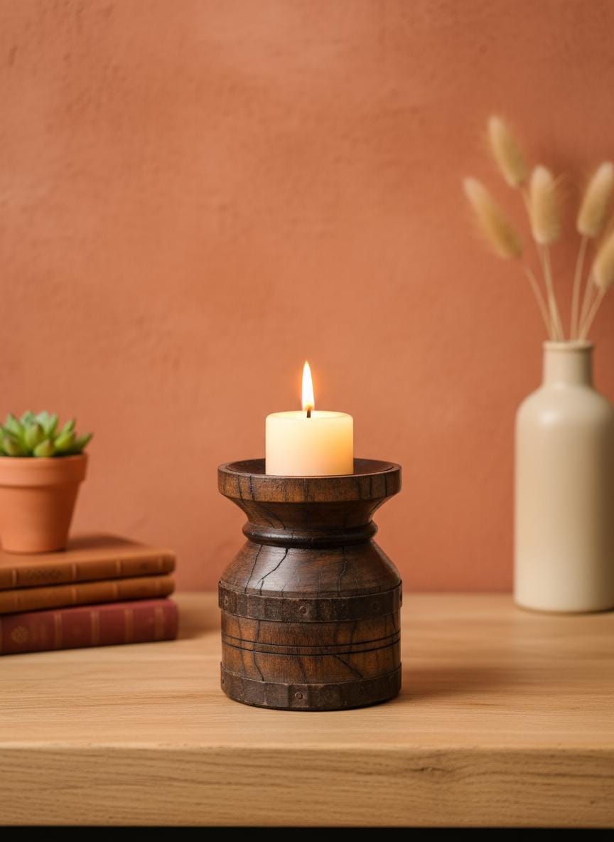 Wooden Candle Holder – Rustic Pillar Stand, Handmade Candle Block