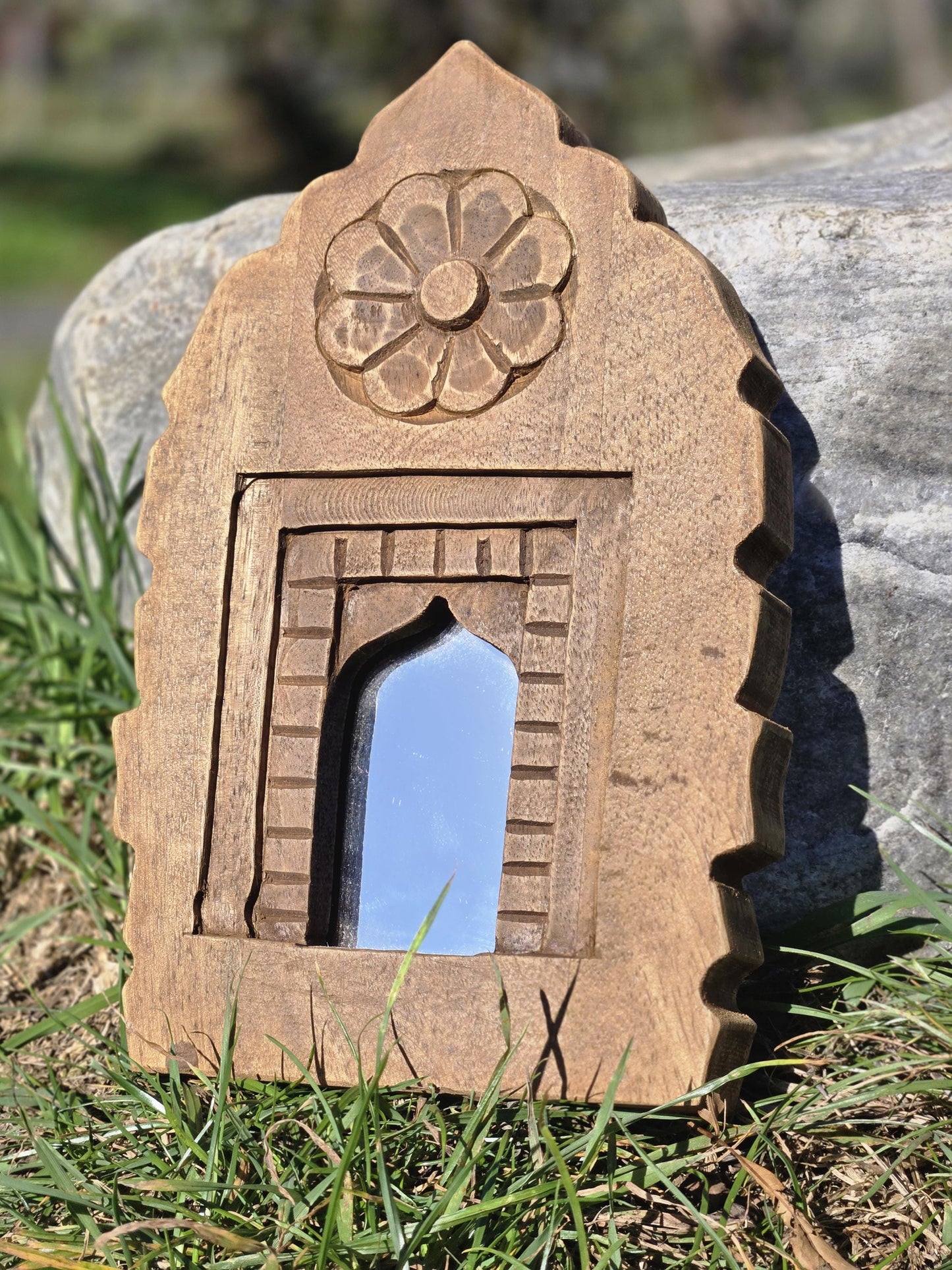 Handcrafted Wooden Small Wall Mirror - Set of 02 , 03 , 04