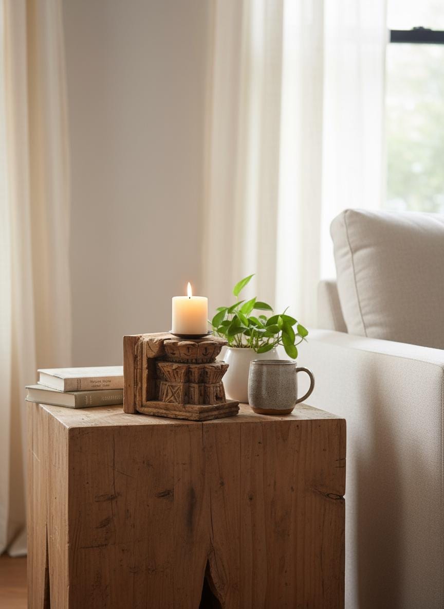 Hand Carved Wooden Candle Holder – Rustic Candle Stand