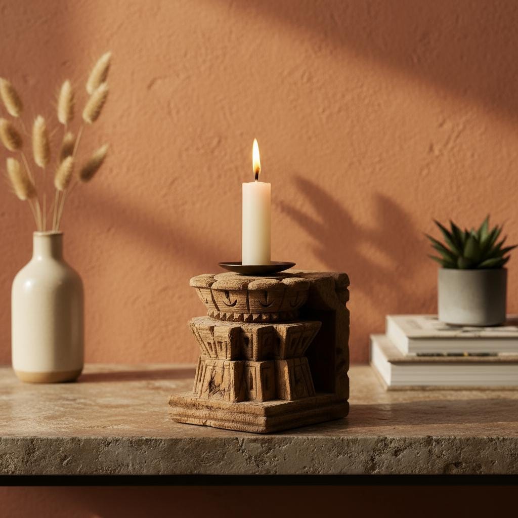 Hand Carved Wooden Candle Holder – Rustic Candle Stand