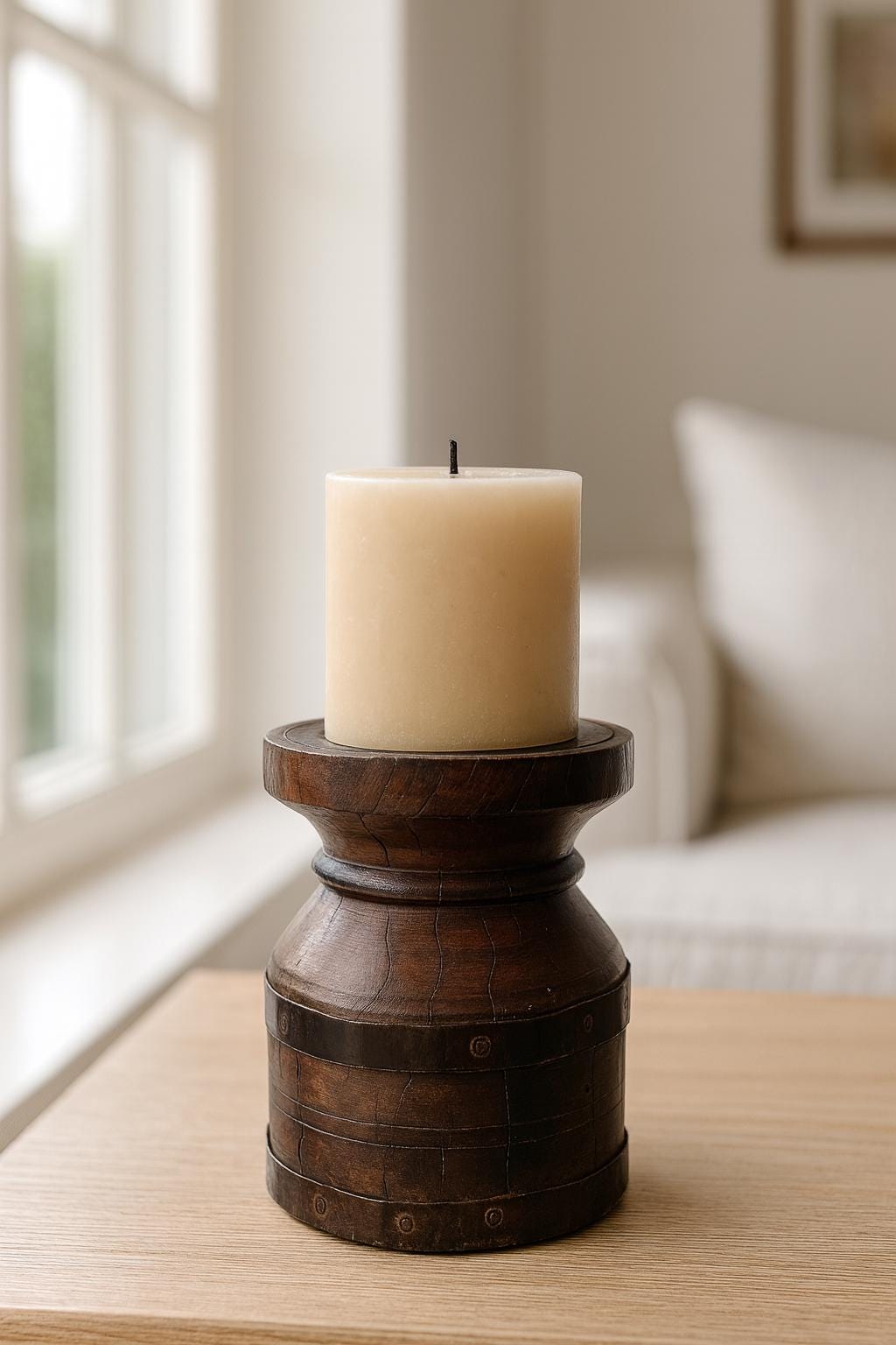 Wooden Candle Holder – Rustic Pillar Stand, Handmade Candle Block