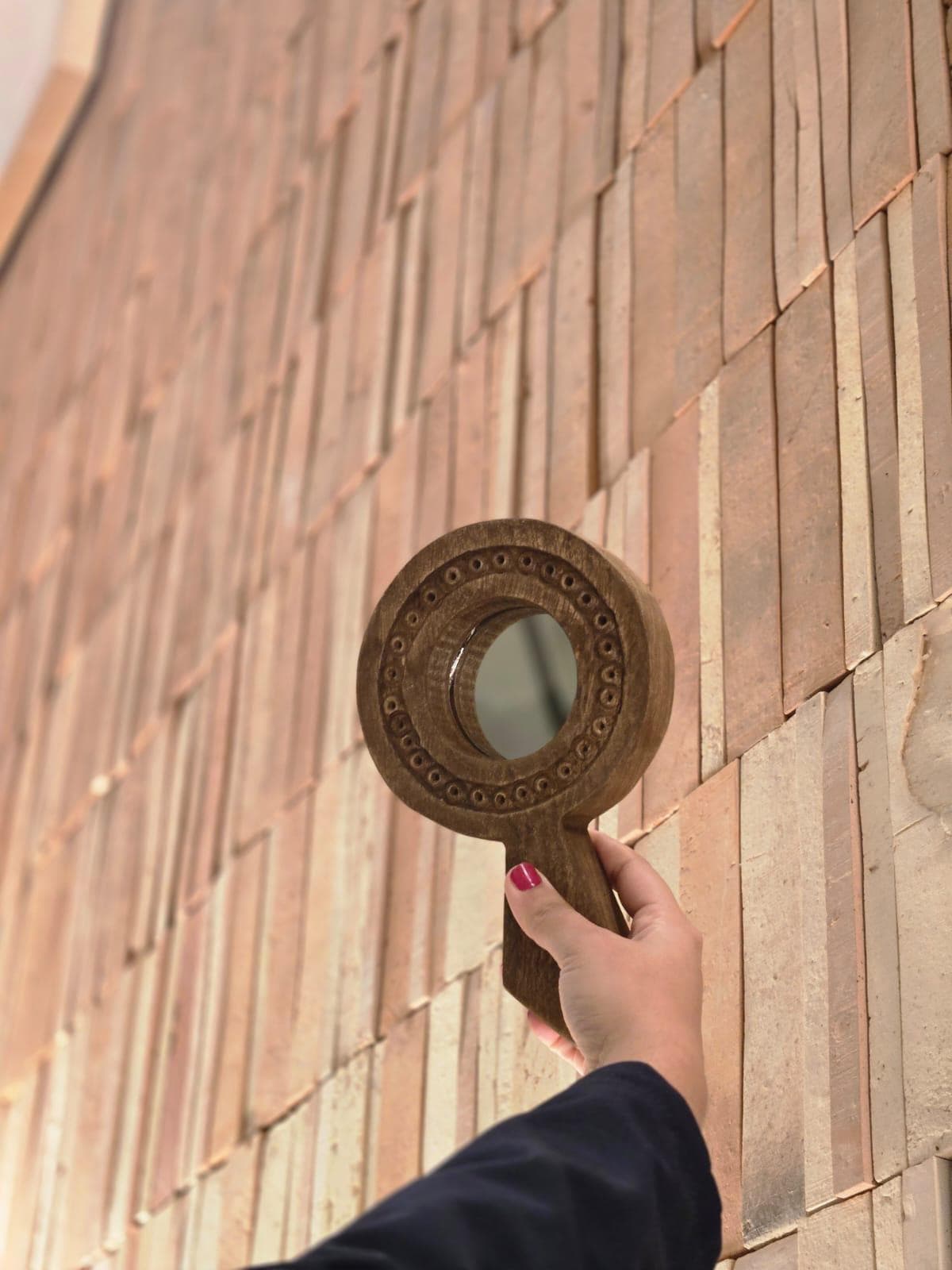 Handcarved Wooden Hand Mirror | Carved Accent Decor