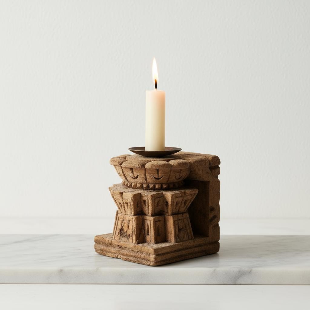Hand Carved Wooden Candle Holder – Rustic Candle Stand
