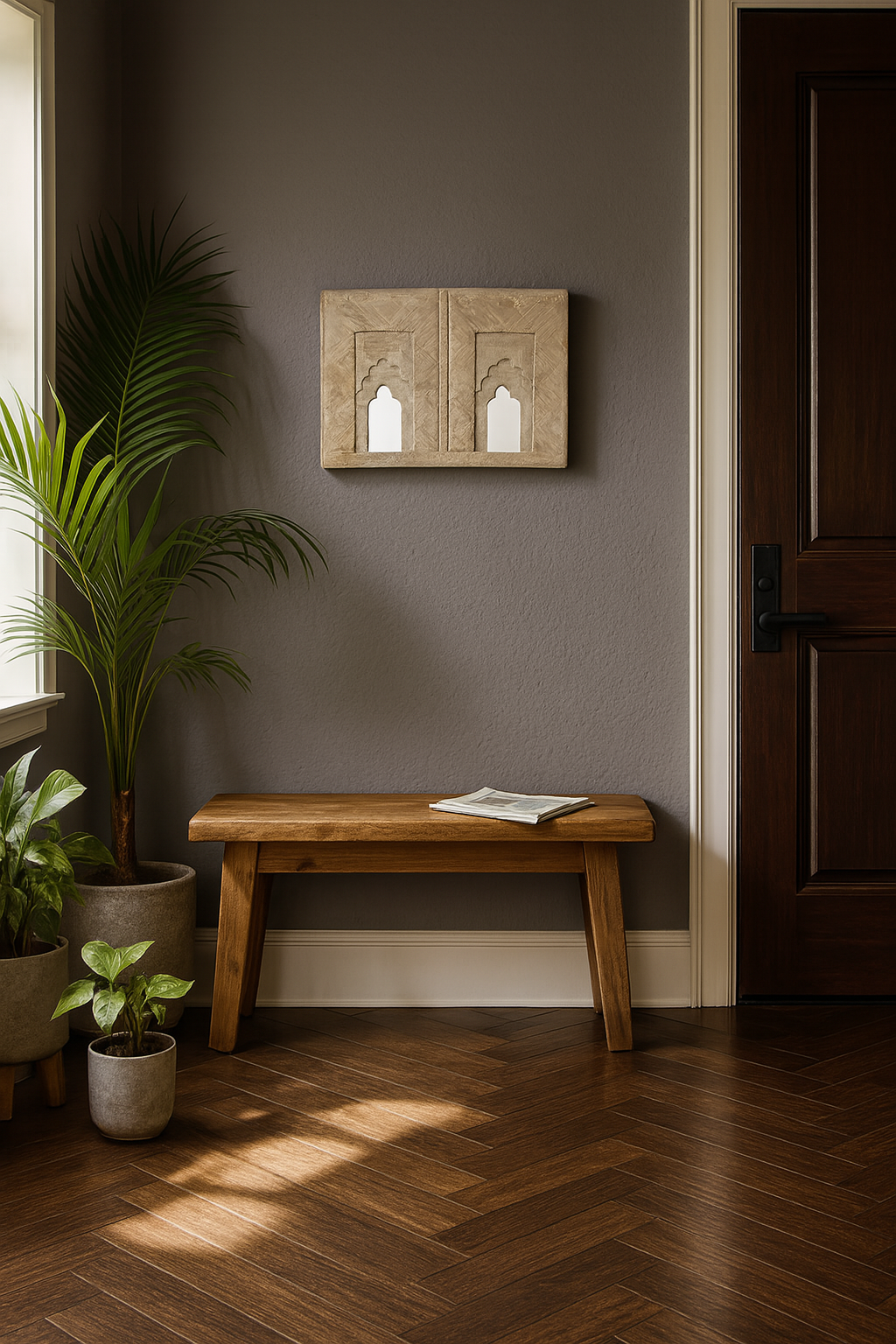 Handcrafted Twin Arch Wooden Mirror (8"x6")