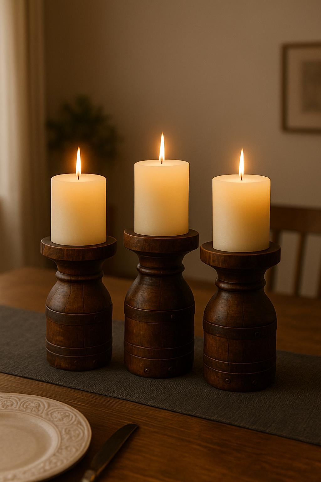 Wooden Candle Holder – Rustic Pillar Stand, Handmade Candle Block