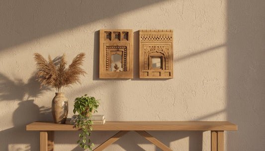 Hand-Carved Wooden Arch Mirrors: Rustic Cottage Wall Decor - Set of 2