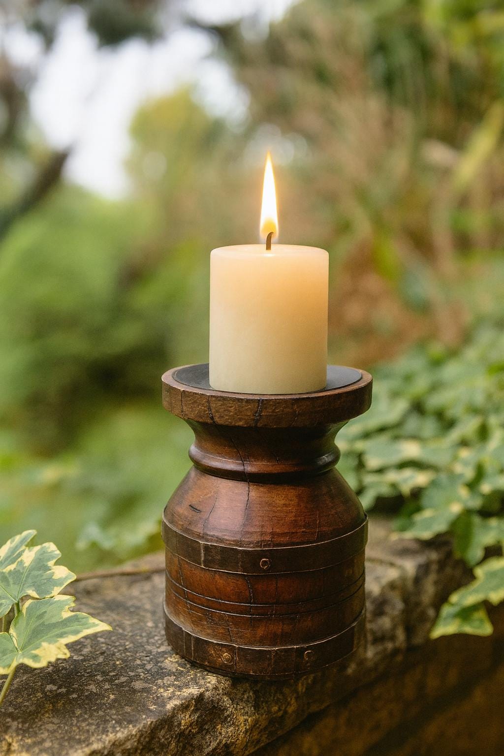 Wooden Candle Holder – Rustic Pillar Stand, Handmade Candle Block