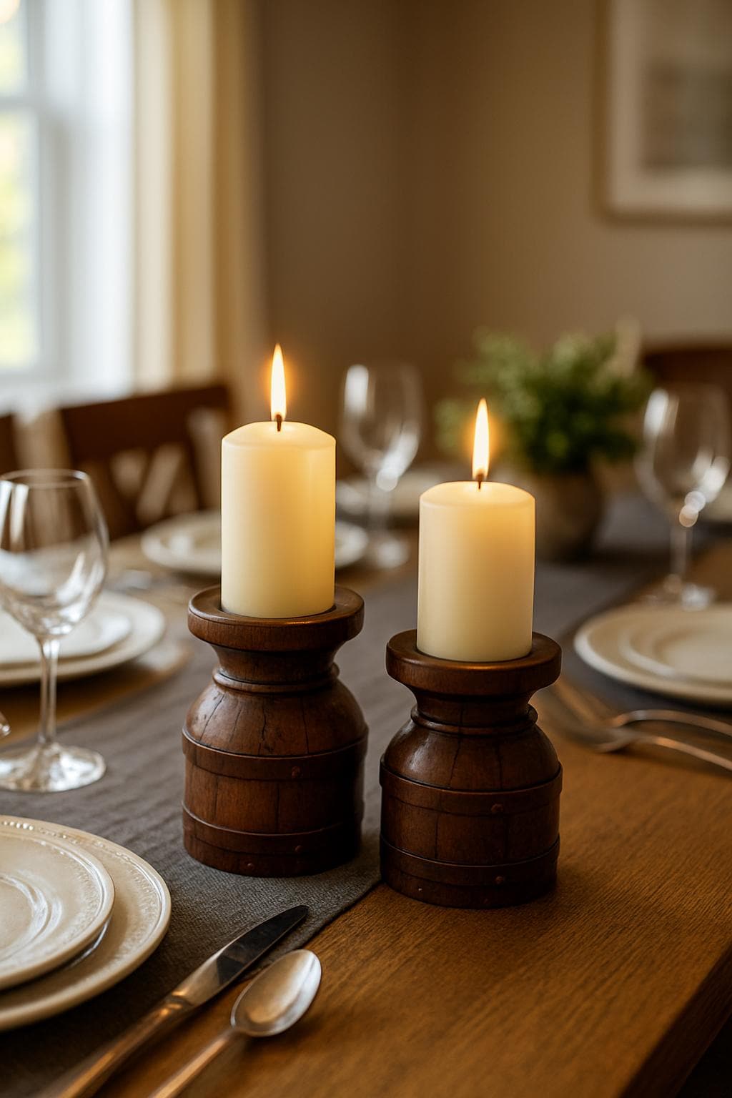 Wooden Candle Holder – Rustic Pillar Stand, Handmade Candle Block