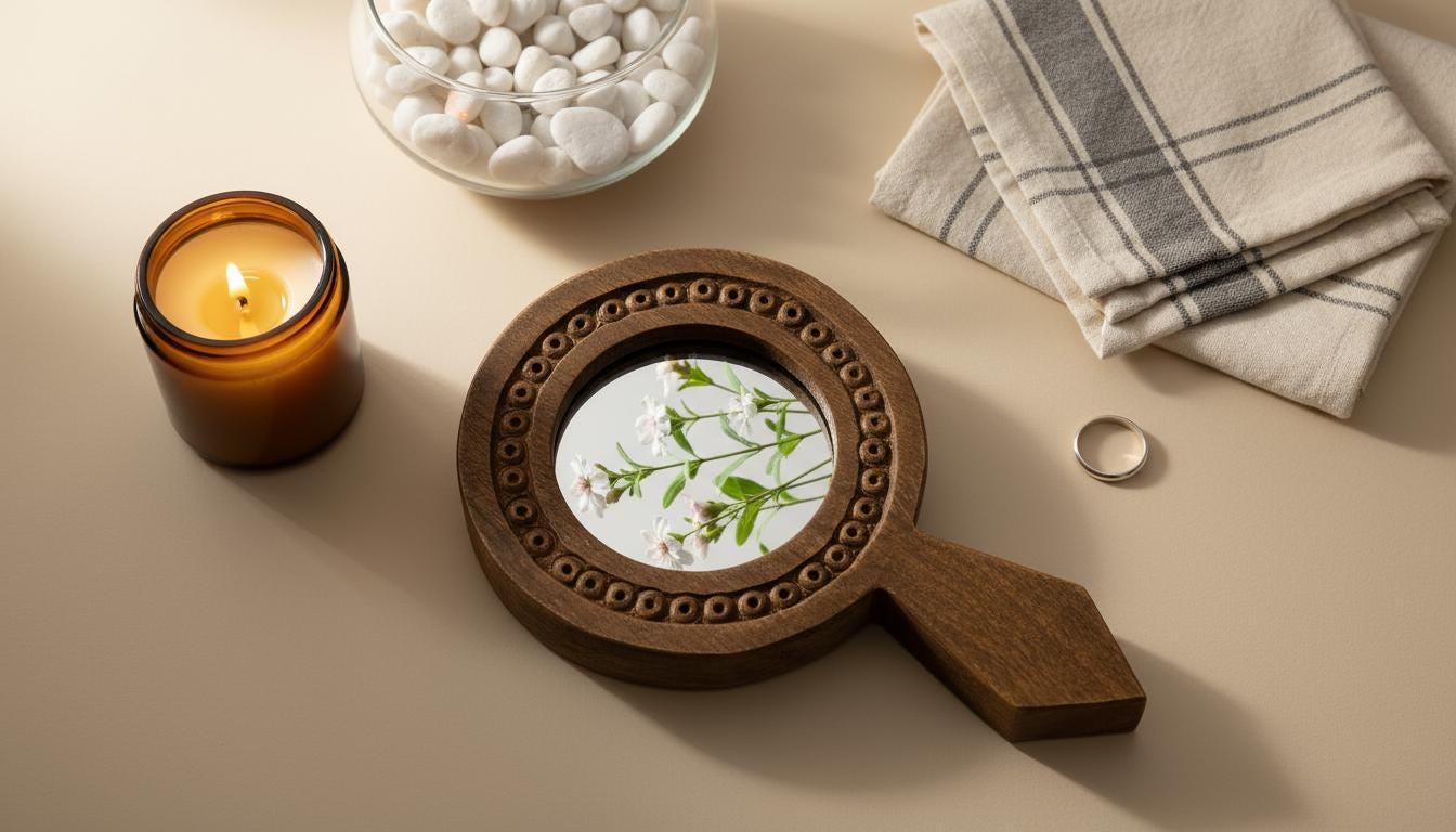Handcarved Wooden Hand Mirror | Carved Accent Decor