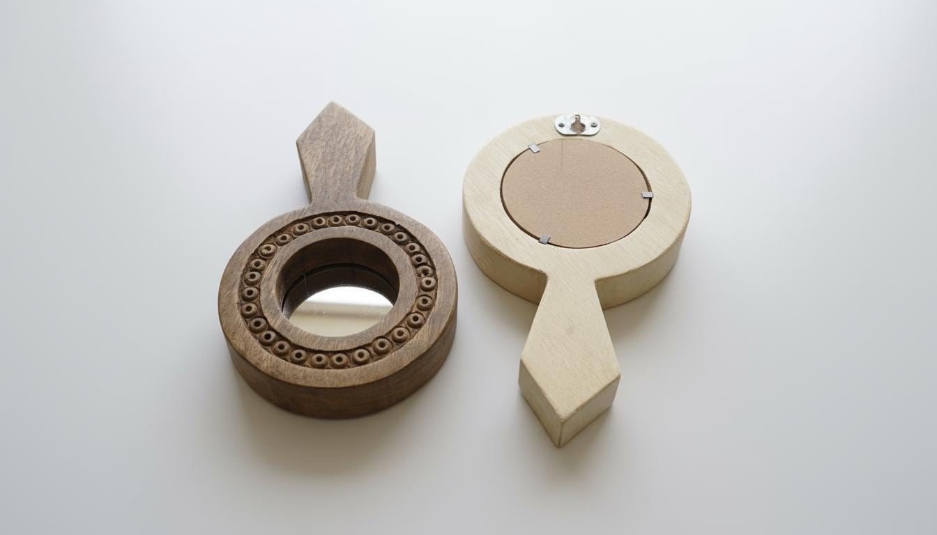 Handcarved Wooden Hand Mirror | Carved Accent Decor