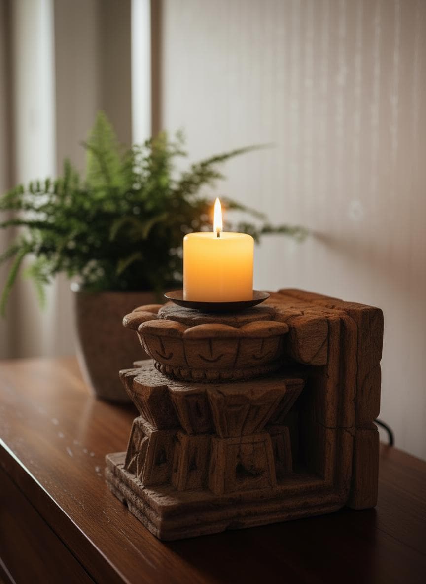 Hand Carved Wooden Candle Holder – Rustic Candle Stand